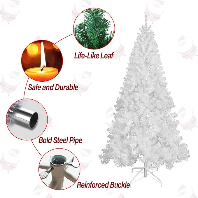 PLKO 6FT Artificial Holiday Christmas Tree，Artificial Christmas Tree Xmas Pine Tree with Stand and Soft White Branch for Holiday Indoor Outdoor,720Tips(White)