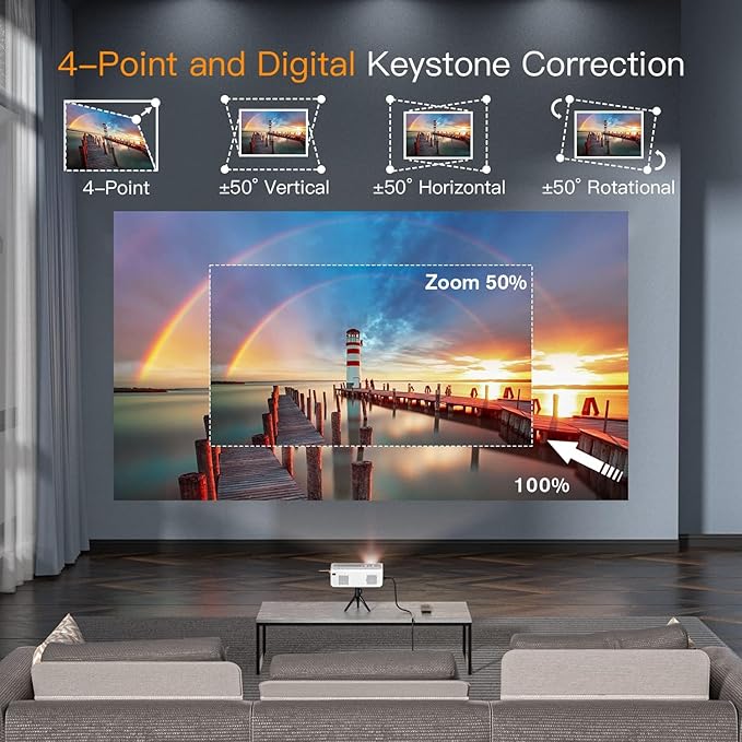 1080P Projector with WiFi and Bluetooth, VOPLLS Outdoor Projectors with Electric Focus, Portable Movie Phone Wireless Gaming Wifi Proyector for Bedroom/Home/Celling