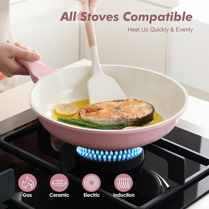 SENSARTE Nonstick Ceramic Frying Pan 8-Inch, Healthy Non Toxic Skillet, Induction Compatible Omelet Pan with Heat Resistant Handle, PFAS-Free, Sakura Pink