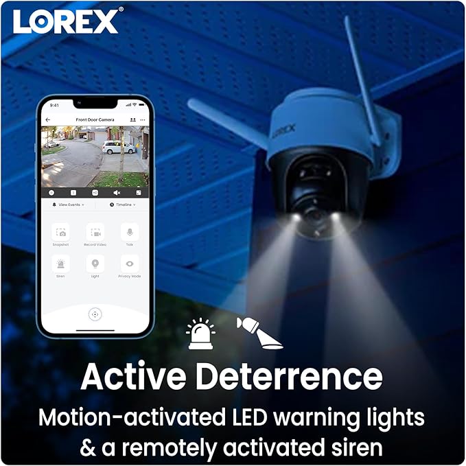 Lorex 2K Pan-Tilt Outdoor WiFi Security Camera | 360° View | Auto-Tracking | Color Night Vision | Person Detection | Warning Light & Siren | IP66 Weatherproof | 32GB MicroSD Included | No Monthly Fee