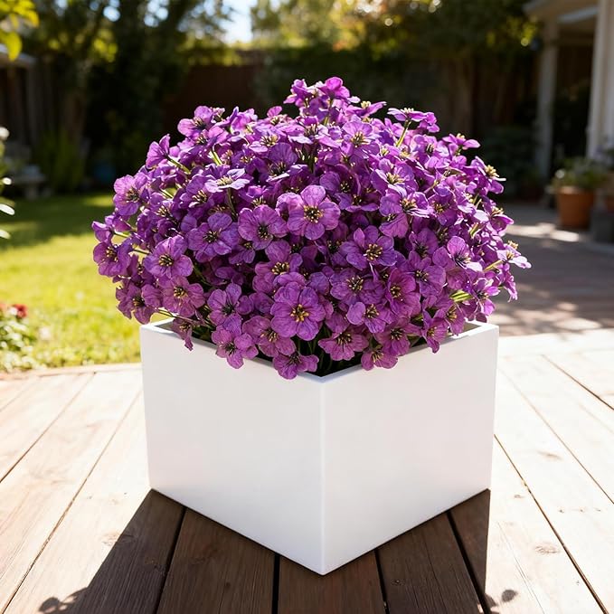 Artificial Flowers for Outdoor Faux Plants for Spring Summer Decoration, UV Resistant Realistic Silk Plastic Fake Flowers Garden Porch Patio Balcony Yard Front Home Decor, 24 Bundles