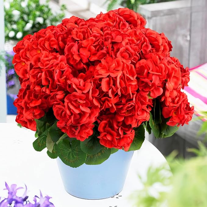 6 Bundles Artificial Flowers for Outdoors, Faux Geraniums Artificial Flowers Realistic, Faux Plants Outdoor UV Resistant for Garden Patio Porch Window Box Home Indoor Outdoor Decor (12, Red)