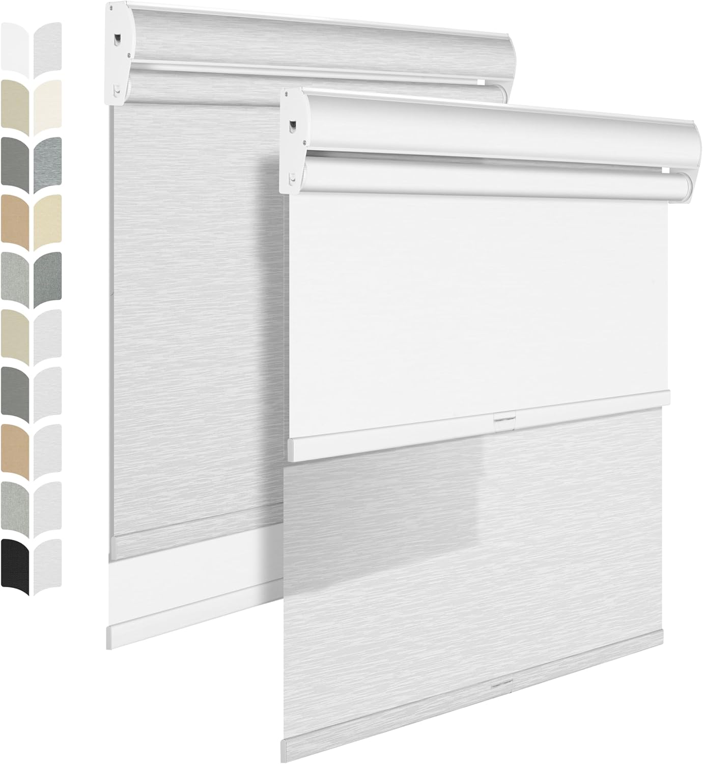 BERISSA Cordless Dual Roller Shades with Cassette Valance, Double Window Shades Blackout and Light Filtering, Day and Night for Home Office Door. Striped Jacquard White. 37 W x 48" H
