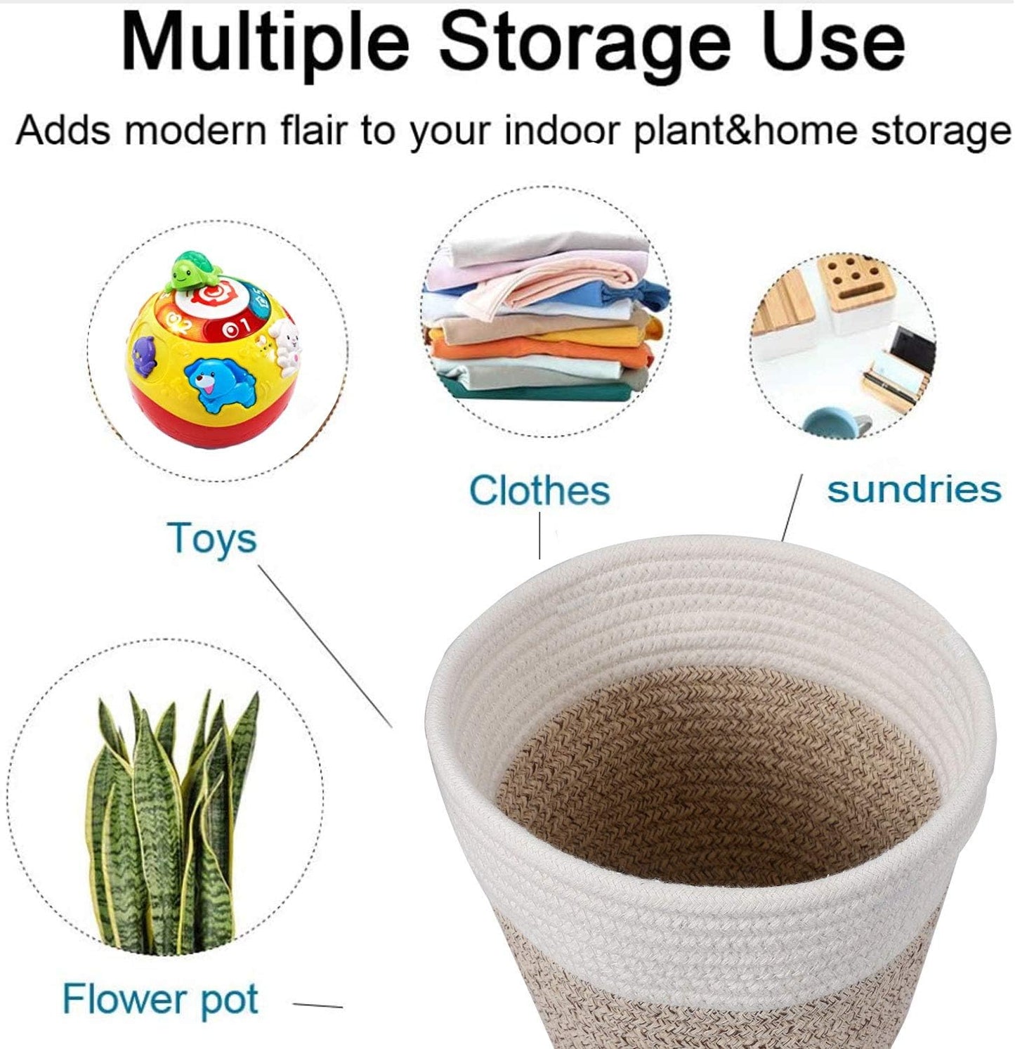 Cotton Rope Plant Basket Modern Woven Basket for 6" Flower Pot Floor Indoor Planters,Rustic Home Decor Storage Organizer H6 3/4" x W6 1/2"