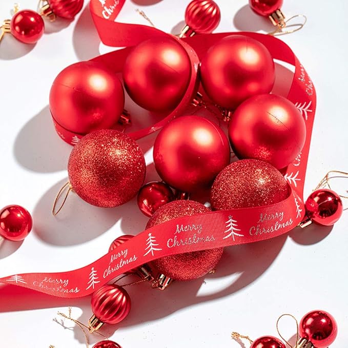GOOTRADES Set of 24 Mini Shatterproof Christmas Balls Tree Ornaments Party Decoration, 3cm/1.1'' (Red)