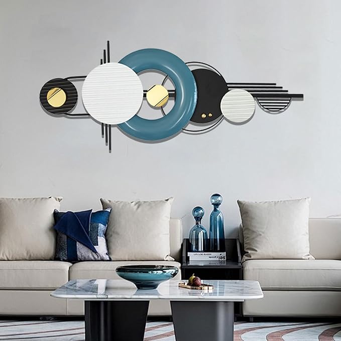 Modern Metal Wall Decor,Geometric Circle Contemporary Home Decor, Large 42x 16 Inches Metal Wall Sculpture,Handmade Wall Hanging Wall Decor for Living Room/Dinning Room/Bedroom/Entryway/Hallways
