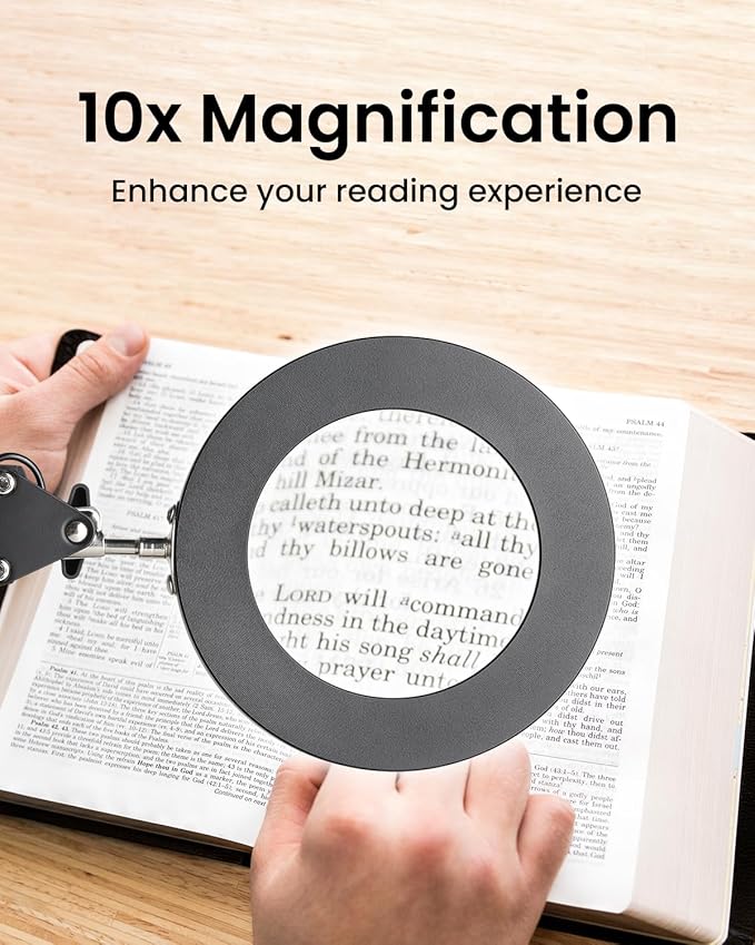 UBeesize 10X Magnifying Glass with Light and Stand, Lighted Magnifying Glasses for Close Work, Reading, Crafts, Jewelry, Sewing, Soldering, Desk Lamp with Clamp with Adjustable Brightness