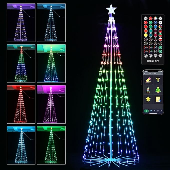 Outdoor LED Christmas Tree 9ft, Large RGB Bulbs with Chasing Flowing Light Effect, Smart APP & Remote Control, DIY Multi-Color Light Show, Waterproof IP44 for Yard Holiday Decoration
