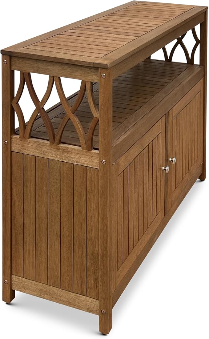 DTY Outdoor Living Longs Peak Eucalyptus Wood Sideboard Table, Outdoor Buffet Cabinet with Storage, Brown Weather-Resistant Finish