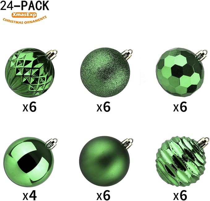 XmasExp 24ct Christmas Ball Ornaments Shatterproof Christmas Ornaments Set Decorations for Xmas Tree Balls 60mm2.36 (Dark Green)