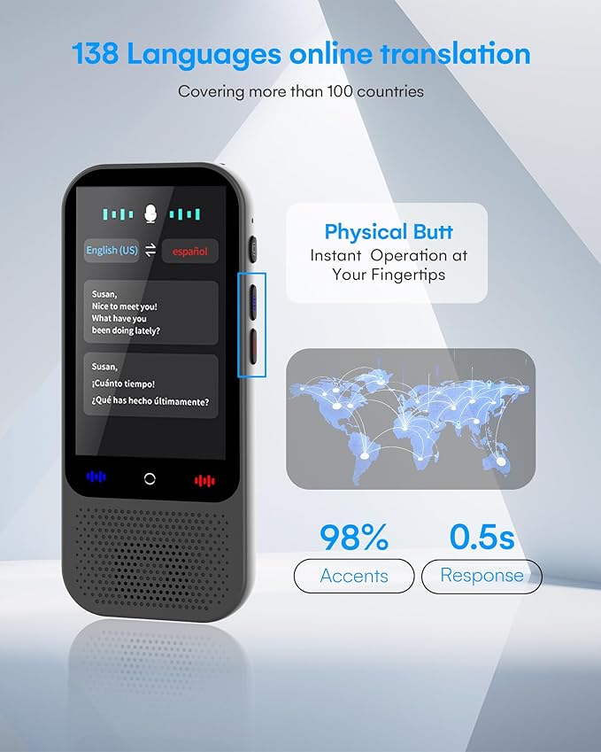 Language Translator Device No WiFi Needed, Upgraded S80 Pro Ai ChatGpt PortableTranslator with 138 Languages, Real-Time Two-Way Voice Offline/Photo/Translation Device for Travel Business Learning