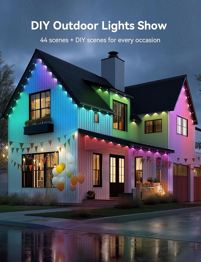 Permanent Outdoor Lights, 50ft Smart IC+RGB Outdoor Christmas Lights with 36 LED, IP67 Waterproof LED Eaves Lighting with DIY Scene Modes for Halloween Holiday Decor, Smart APP & Remote Control