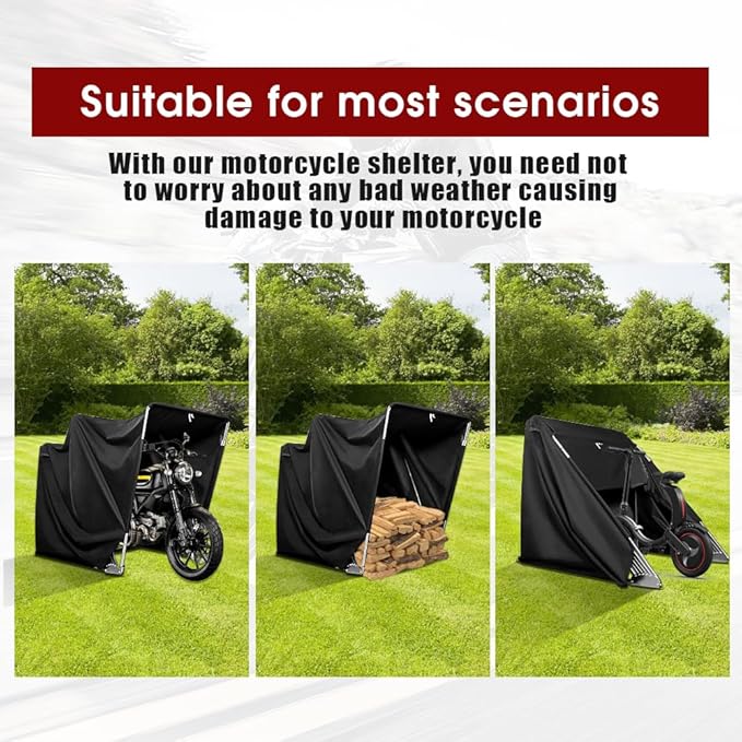 Heavy Duty Motorcycle Shelter Storage Sheds Motorcycle Garage, 106.3"x 41.3"x 61.1" Motorcycle Cover Waterproof Outdoor Motorcycle Tent with Lock