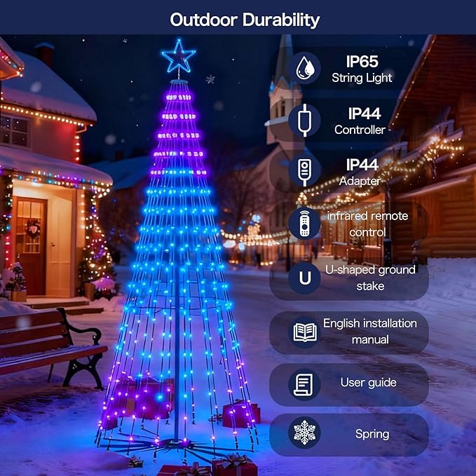 Christmas Cone Tree Lights, 7.5ft 340 LEDs RGBIC Christmas Tree Lights with App Control, 100+ Scene Modes, Music Sync & Timer,IP67 Waterproof Outdoor String Lights for Christmas Decorations