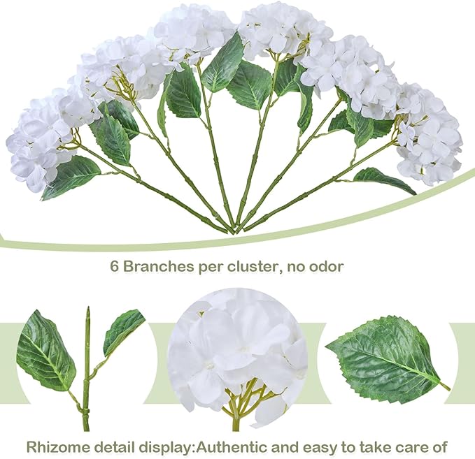 Artificial Flower Hydrangea Fake Hydrangea, Used in The Center of The Family Bathroom Desk Shelf or Wedding Bouquet Decoration, Contains 6 White Branches