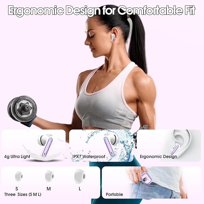 Ai Translation Earbuds Real Time, Simultaneous Interpretation Translator Earbuds with 6 Translation Modes/164 Languages, No Subscription Translatior Headphones, Taro Purple