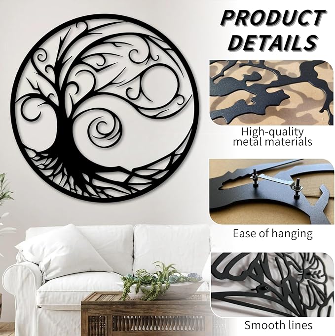 Tree of Life Wall Art,Metal Tree Wall Decorations for Living,Dining Roo,Tree of Life Metal Wall Art(24"×24", Style 7)