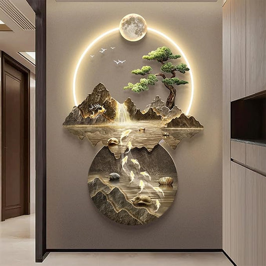 Generic 3D Wall Art Decor, LED Wall Painting, Asian Landscape, Warm White Light, 50cm x 70cm, Living Room, Bedroom