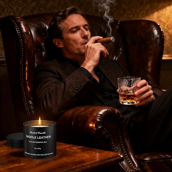 Men's Scented Candle | Gift for Men Aromatherapy Candle | Saddle Leather Fragrance Candle for Men | 1 Pack Scented Candle for Home,Work | Manly Soy Candle Gift for Farther Boyfriend and Christmas