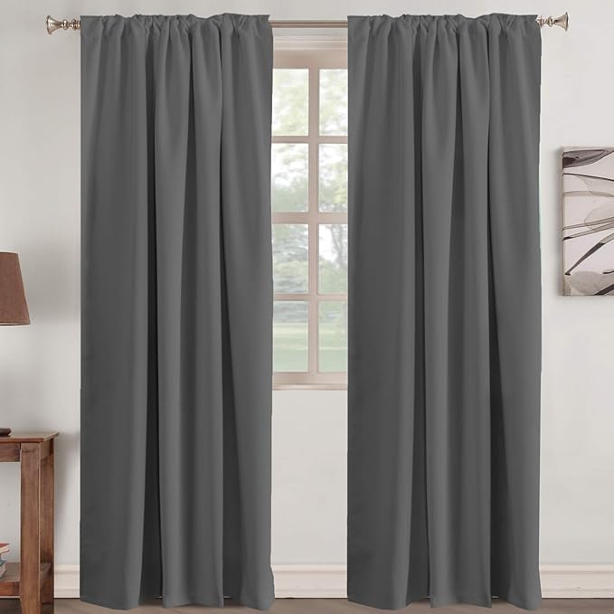 Turquoize Blackout Curtains 84 Inch Long Window Treatments Blinds Thermal Insulated Drapes Rod Pocket/Back Tab Curtains Home Decoration for Living Room 2 Panel, Charcoal Gray, 52 x 84 Inch