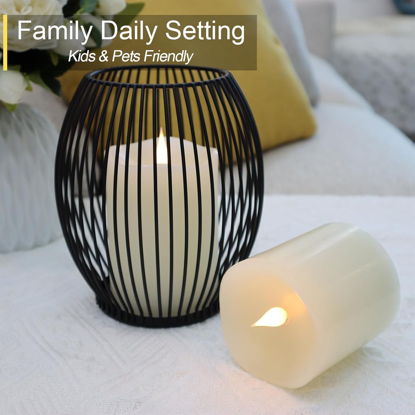 Flameless Candles Battery Operated with Timer, 3D Moving Flame Flickering, Last 600+ Hours Battery Candles, 3" x 5" Ivory Real Wax Electric LED Candle for Wedding Party Decorations