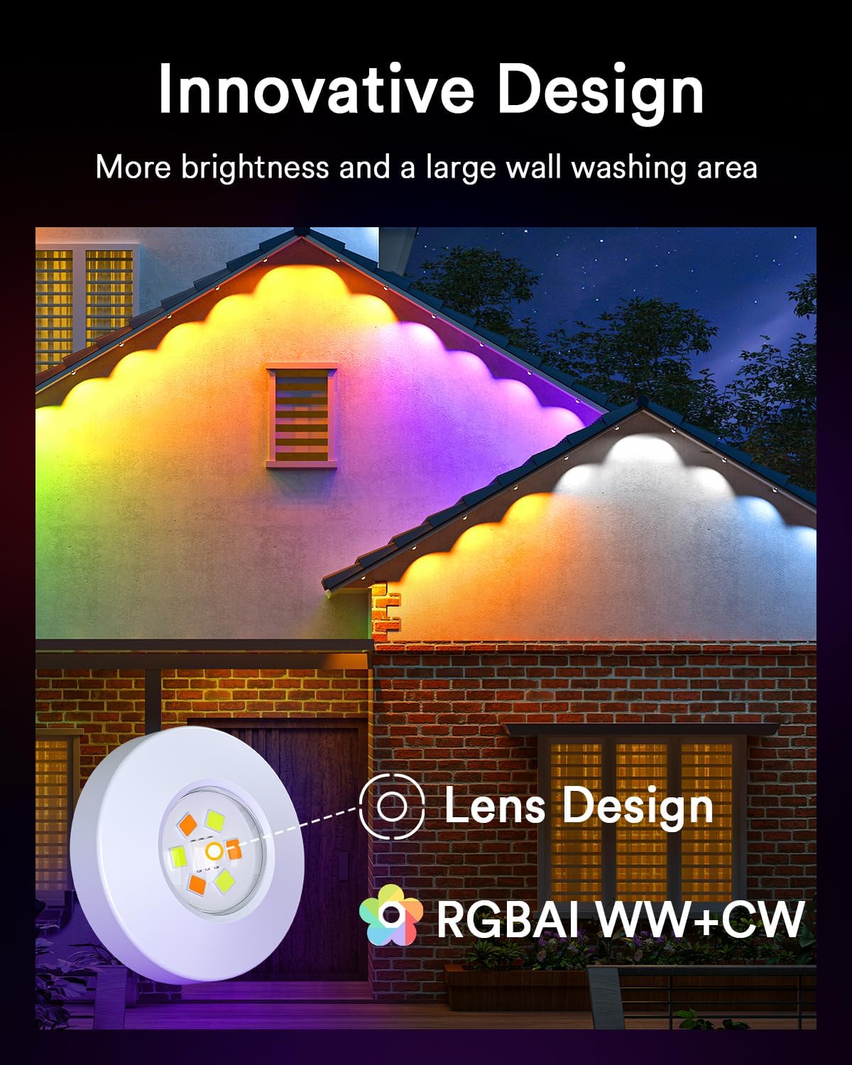 Lumary Permanent Outdoor Lights Pro 158ft for House, 120LED 50lm RGBAICW Smart Eave Lights, IP67 Waterproof, Multi Scenes for Daily and Holiday Accent Lighting Decor, Work with Alexa, Google, Remote