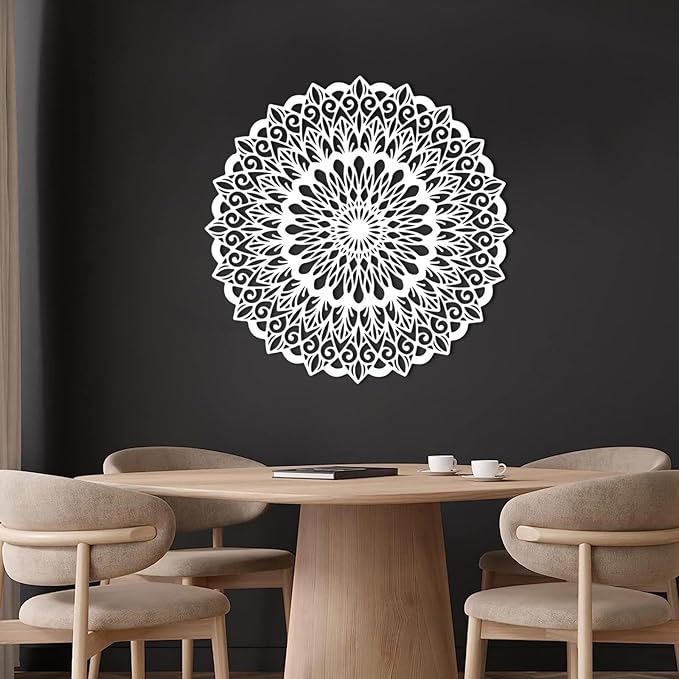 EANHIPE Metal Mandala Wall Art, Mandala Metal Wall Decor, Flower Of Life Wall Decor, Lotus Flower Wall Art, Buddhist Lotus Wall Hanging, Meditation Decoration, Yoga Room (White, 31"x31"/80x80cm)