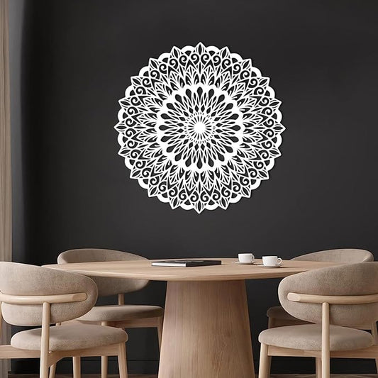 EANHIPE Metal Mandala Wall Art, Mandala Metal Wall Decor, Flower Of Life Wall Decor, Lotus Flower Wall Art, Buddhist Lotus Wall Hanging, Meditation Decoration, Yoga Room (White, 24"x24"/60x60cm)