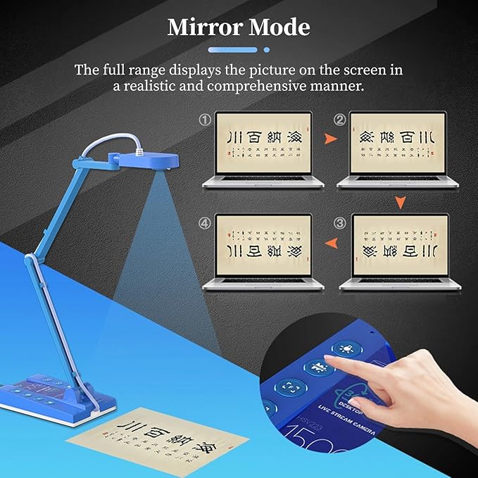 4K USB Document Camera, Quick Recognition Screen Document Webcam 15MP Mirror Mode with LED Light for Live Demo for Remote Teaching