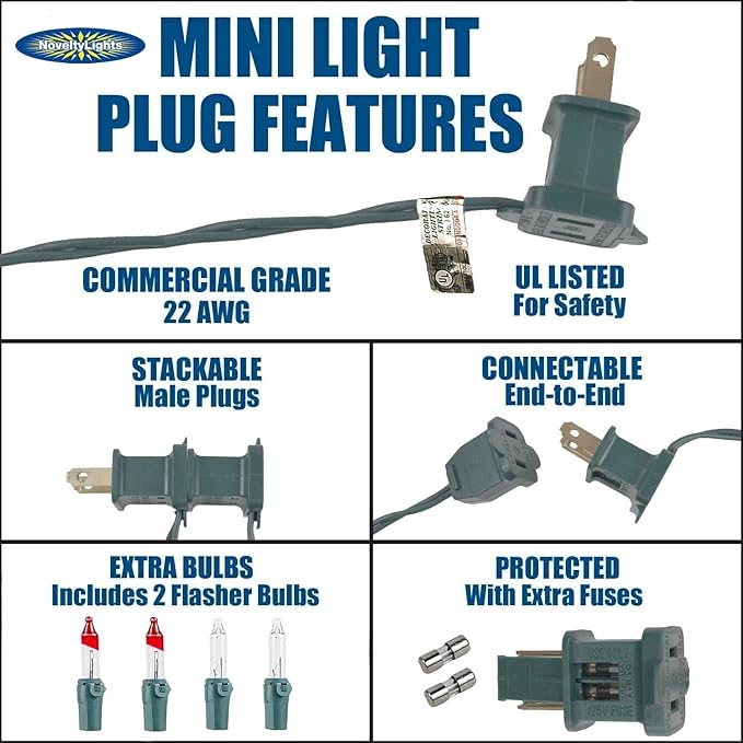 Novelty Lights 11 Feet 50 Bulbs Traditional Incandescent Mini Lights, Purple on Green Wire with 2.5" Spacing, Commercial Grade and UL Listed for Indoor/Outdoor Use, End-to-End Connectable