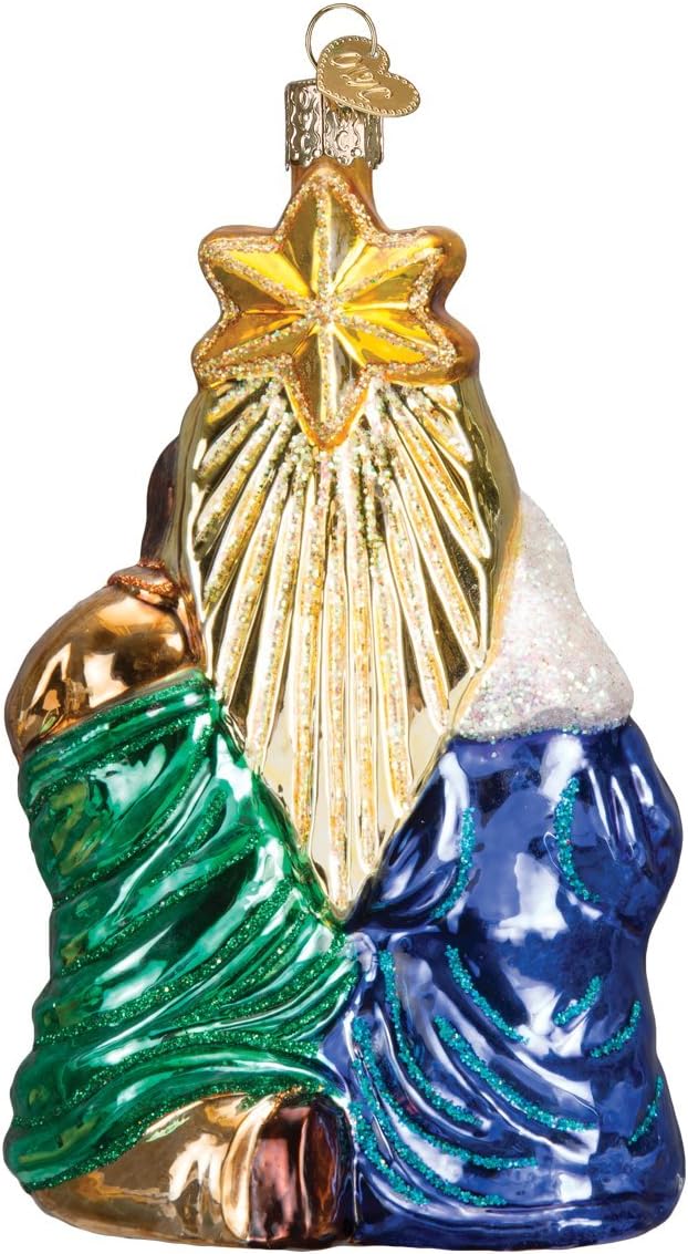 Old World Christmas Spiritual Gifts Holy Family with Star Glass Blown Ornament for Christmas Tree, Handcrafted Holiday Decoration, Religion Collection