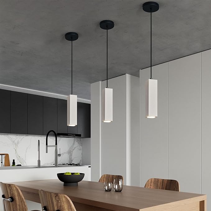 Concrete Linear Pendant Light,Modern LED Industrial Hanging Cement Pendant Lighting Fixture for Kitchen Island Dinning Room Bedroom Bedside Table Small Pendant Lights(2-Pack)