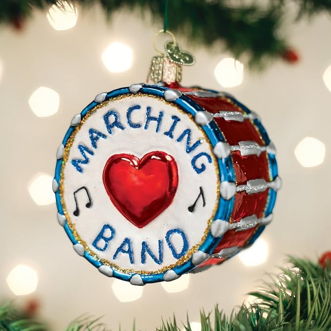 Old World Christmas Marching Band Drum Glass Blown Ornament for Christmas Tree, Handcrafted Holiday Decoration, Music Collection