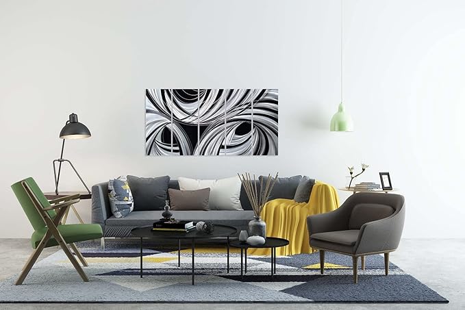 Yihui Arts Black and White Metal Art Wall Decor Hand Crafted Abstract Aluminum Artwork Modern Wall Sculpture Home Accent for Living Room Bedroom Dinning Decor
