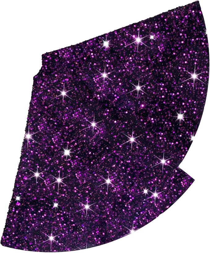 FUHSY 48 Inch Sequin Tree Skirt Christmas Purple Tree Skirts Velvet Tree Mat Halloween Theme Tree Skirt Glitter Xmas Tree Skirts Shimmer Round Tree Cover Skirt for Holiday Halloween Tree Decorations
