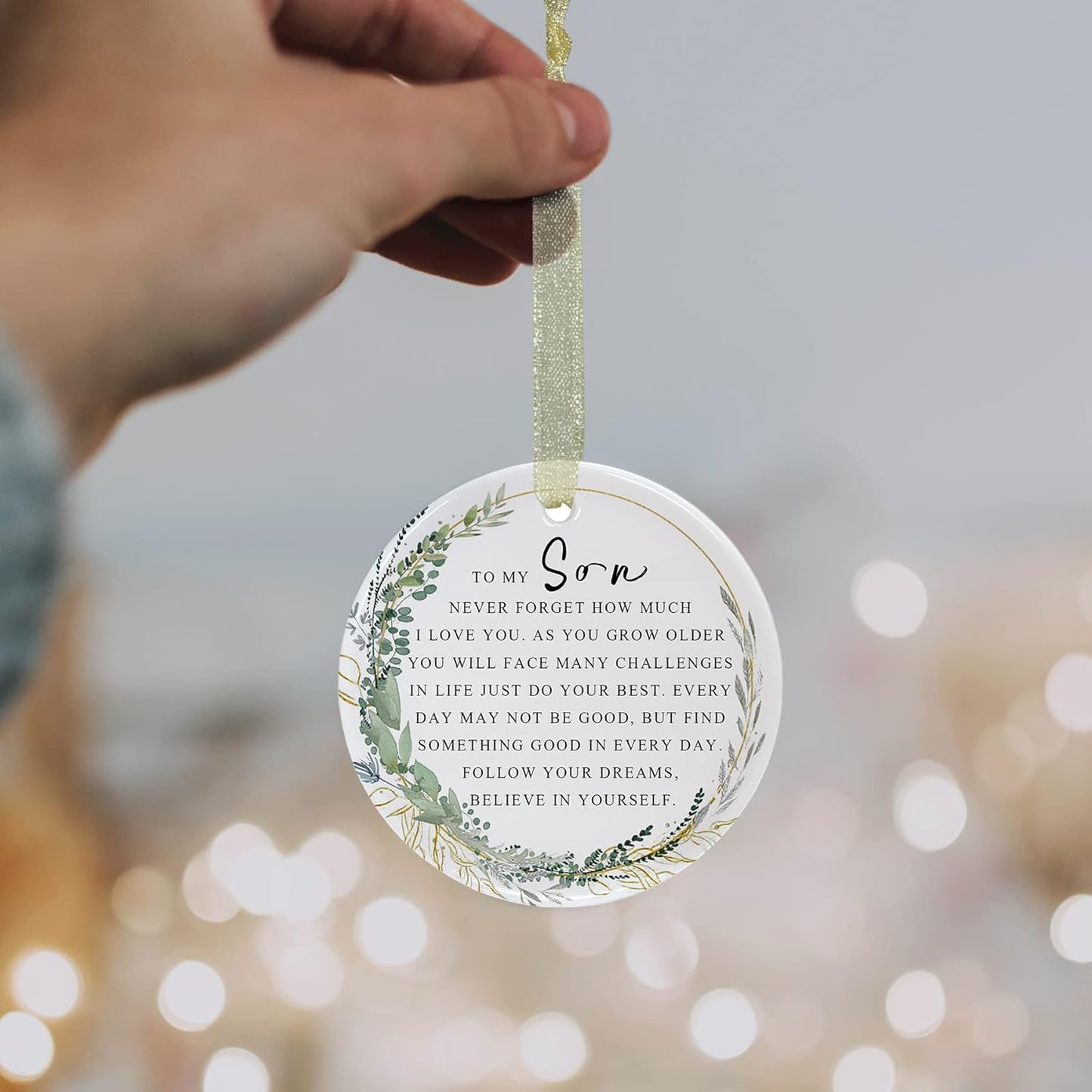 Son Ornaments 2025 Son Christmas Forever Ornament Best Ever Gift Double-Sided Printing Ceramic with Gift Box&Ribbon (2.9"