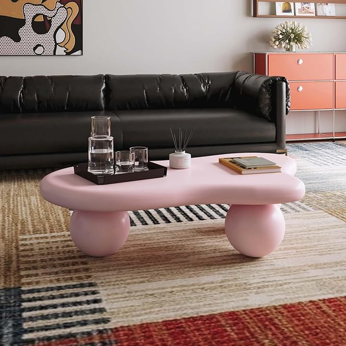 Modern Cloud Coffee Table with 3 Ball Legs, Cute Irregular Shaped Coffee Table, Low Center Table Tea Table for Living Room Apartment (47.2''L × 31.5''W × 13.78''H)
