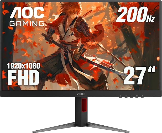 AOC 27G4H 27 inch Gaming Monitor, Full HD 1920x1080, IPS Panel, 200Hz 0.3ms MPRT, G-sync Compatible, 1x HDMI 2.0, 1x Display Port, HDR, Height Adjustable, sRGB 120.3%, 3-Year Zero-Bright-Dot