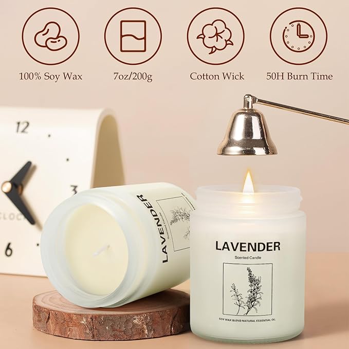 6 Pack Large 9 oz Natural Soy Wax Scented Candles- Lavender, Cactus Flower, Soft Floral & Fresh Wood- Long Lasting Aromatherapy Candle Gift Set for Home Relaxation, Christmas & Holiday Gifts for Women
