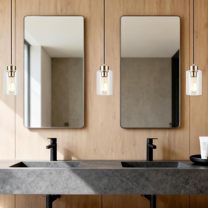 Modern Pendant Lights Kitchen Island, Farmhouse Hanging Lights Fixtures Brushed Nikcel with Clear Glass Shade,2 Pack Kitchen Pendant Lighting Over Island for Dining Room Table