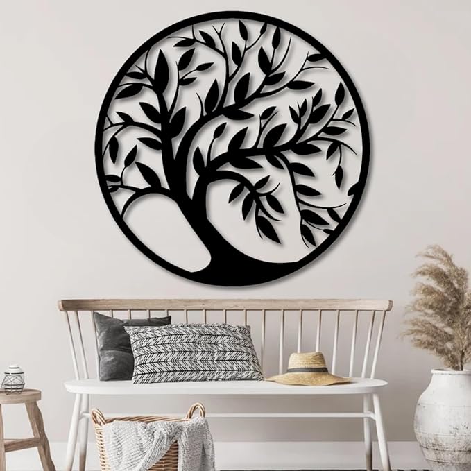 Tree of Life Wall Art,Metal Tree Wall Decorations for Living,Dining Roo,Tree of Life Metal Wall Art(35"×35",Style 4)