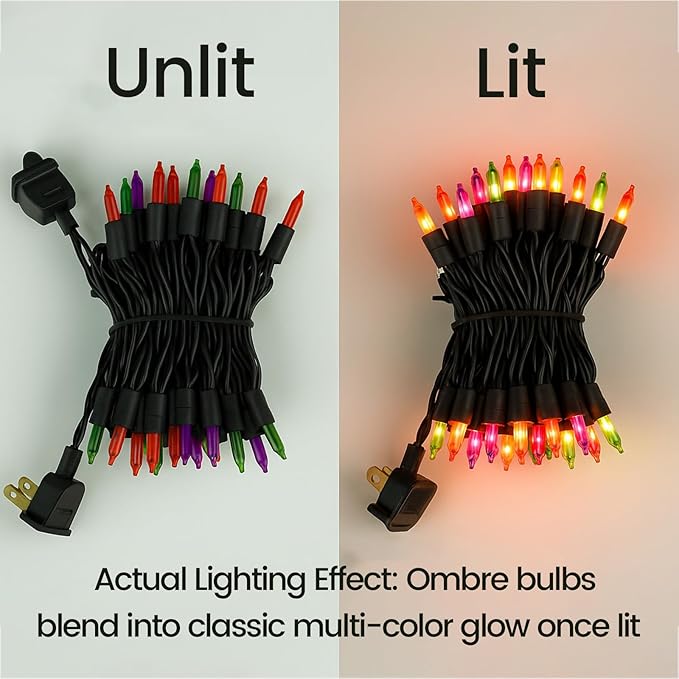 Christmas Lights– 100 Count Mini Purple Orange & Green Incandescent String Lights, 26.5ft Black Wire, UL Listed, Connectable up to 125ft, for Indoor & Outdoor Home Decor