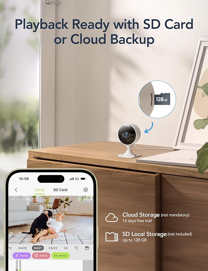 GNCC Cameras for Home Security,Indoor Security Cam,Dog Camera with Phone App,1080P Motion Detection,2-Way Audio,Night Vision,Cloud & SD Card Storage, Works Alexa,Easy Install,Only 2.4G WiFi (2-Pack)
