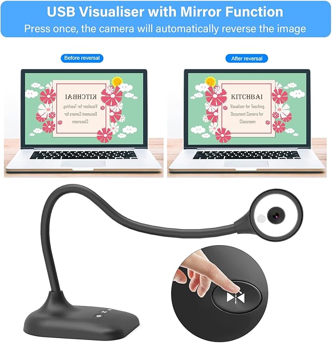 Document Camera for Teachers, Webcam and Overhead Camera for Classroom with Mic, LED Lights, Image Invert, Fold for Mac OS, Windows, Zoom, OBS Work with Distance Learning/Teaching, Live Demo
