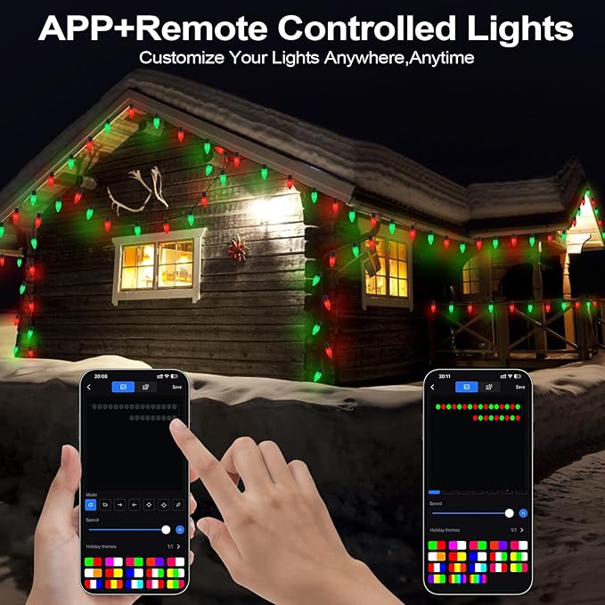 Gemce Smart C9 Christmas Outdoor Lights, 66FT 100 LEDs, APP Remote Controlled RGB String Lights, DIY Chasing Xmas Lights, Color Changing with Timer & Music Sync for Holiday Xmas Tree Decoration…