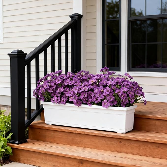 Artificial Flowers for Outdoor Faux Plants for Spring Summer Decoration, UV Resistant Realistic Silk Plastic Fake Flowers Garden Porch Patio Balcony Yard Front Home Decor, 24 Bundles