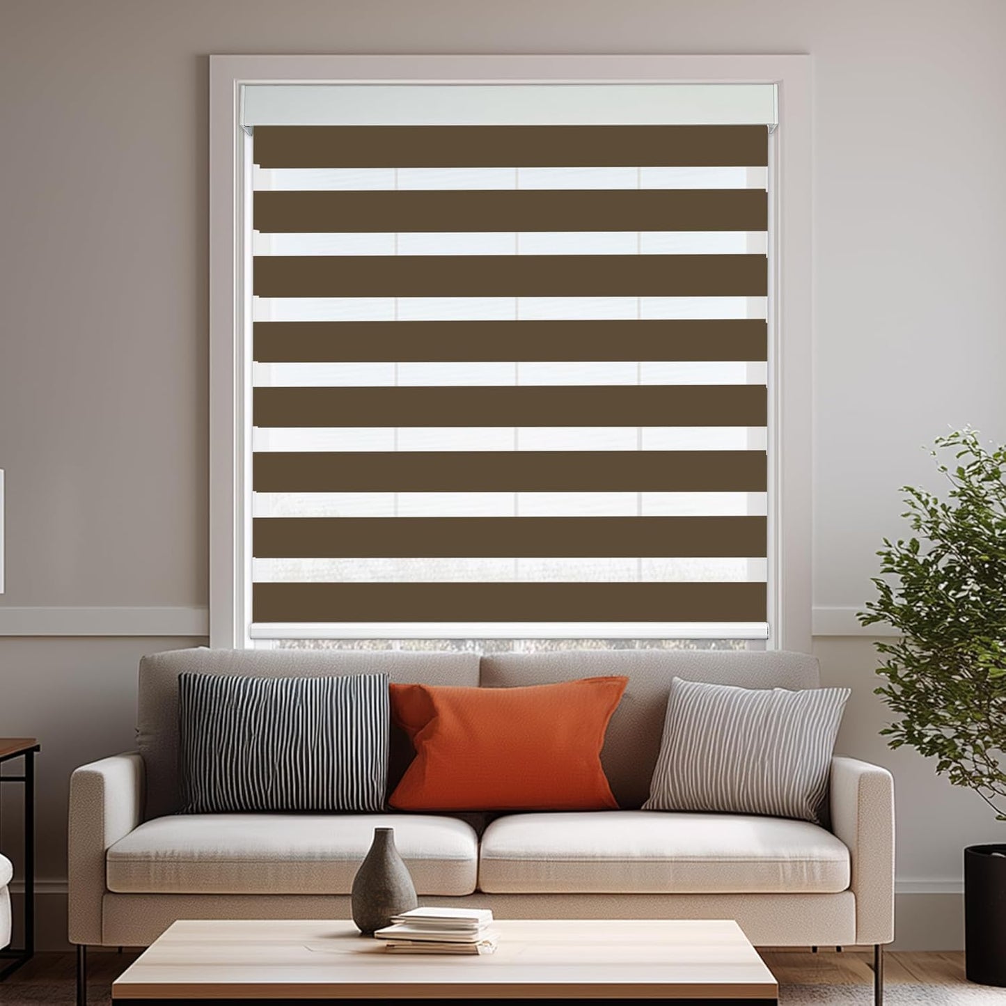 HESTIA Cordless Zebra Blinds Light Filtering Roller Shades UV Blocking Blackout Privacy Indoor Window Shades for Home Office Day and Night, Brown,33" W x 54" H