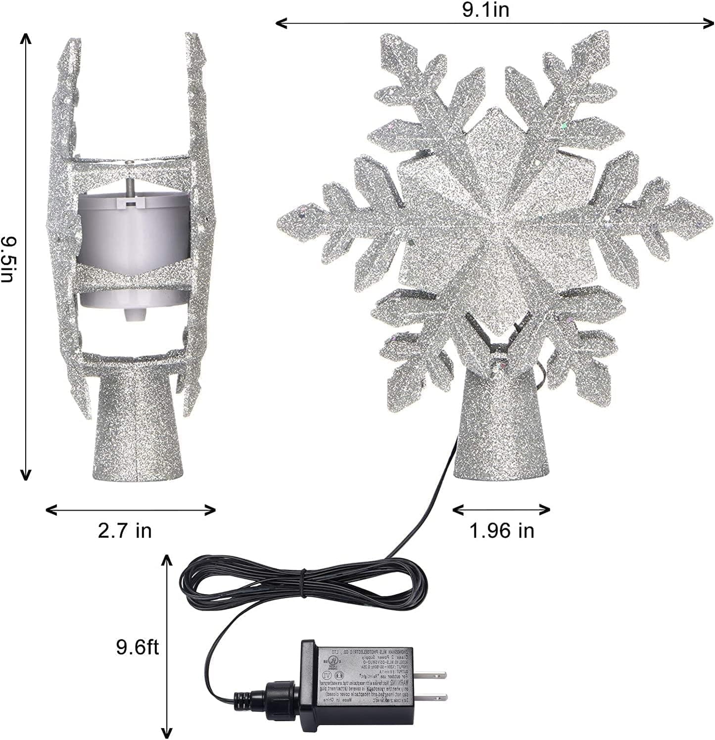Snowflake Christmas Tree Toppers Lighted, with LED Rotating Snowflake Projector Lights for Indoor Outdoor Christmas Tree Decorations (Silver)