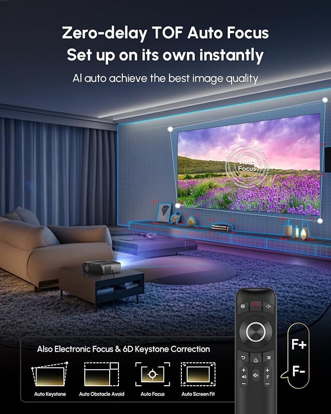 Daylight Projector 4K Ultra HD 2300 High ANSI Smart Home Theater with WiFi 6, Bluetooth, NFC, Streaming Apps, Bright Daytime Proyector, HDR10+, Auto Focus, HDMI 2.1 ARC USB for Movie Video Gaming CIVE