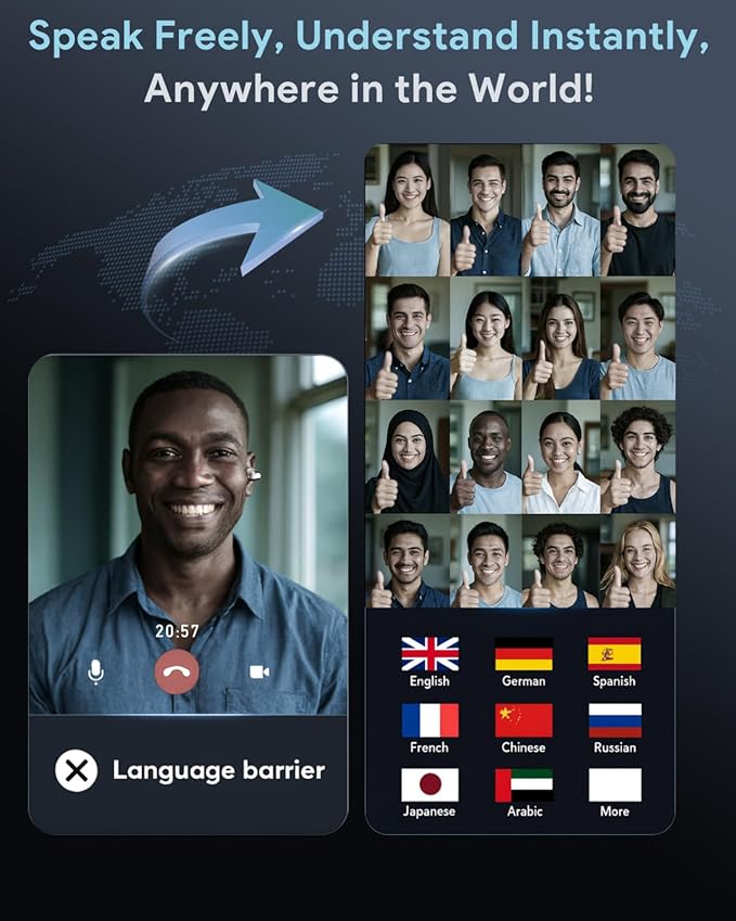 Ai Translation Earbuds Real-Time – Ear Buds Translators Any Language, Audifonos Traductores Inglés Español, Instant Translating Earbud Devices for Live Global Conversations, Crystal Black